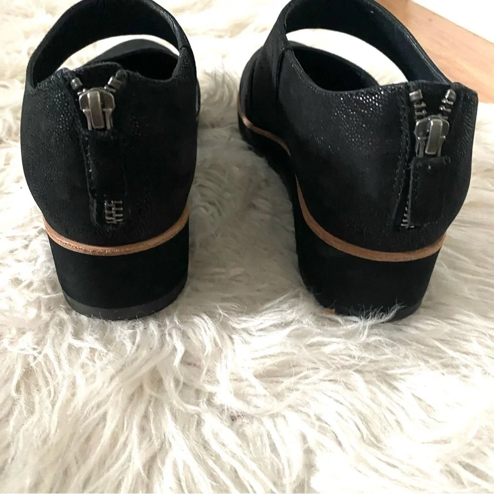 Eileen Fisher Match Suede Zip Demi-wedge Sandals Black Size 9.5 Leather